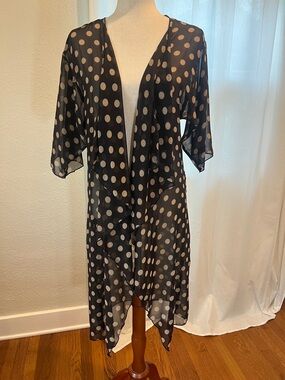 LuLaRoe Black and Tan Polka Dot Swim Coverup Kimono